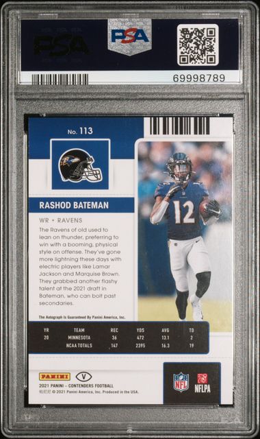 2021 Contenders #113 Rashod Bateman Variation Auto Cracked Ice 3/21 PSA 10