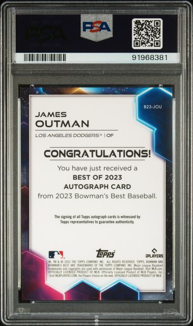 2023 Bowman's Best #B23JOU James Outman Best/'23 Auto Mini Diamond 5/25 PSA 9 AUTO 10