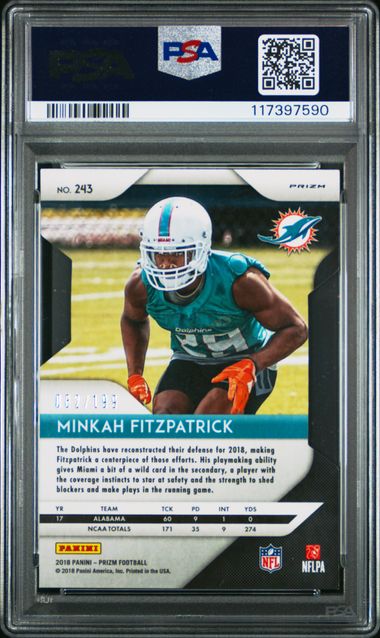 2018 Panini Prizm #243 Minkah Fitzpatrick Light Blue Prizm Die Cut 82/199 PSA 9