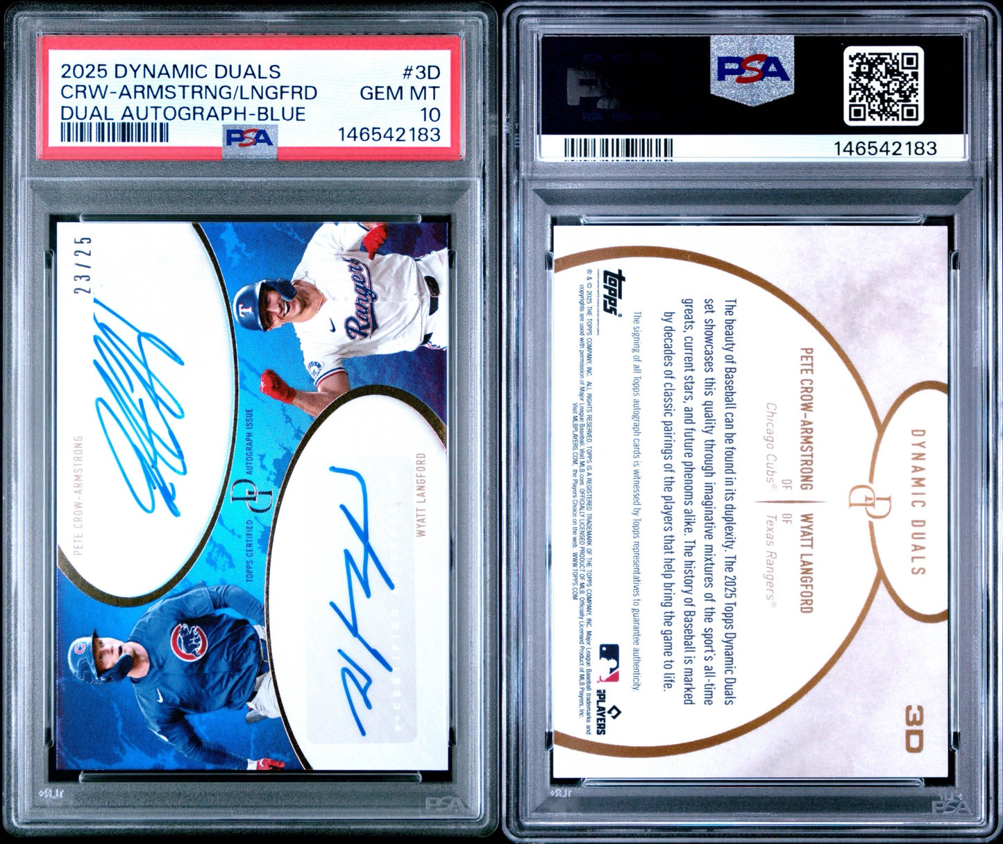 2025 TOPPS DYNAMIC DUALS DUAL AUTOGRAPHS #3D CRW-ARMSTRNG/LNGFRD DUAL AUTOGRAPH-BLUE /25 PSA 10