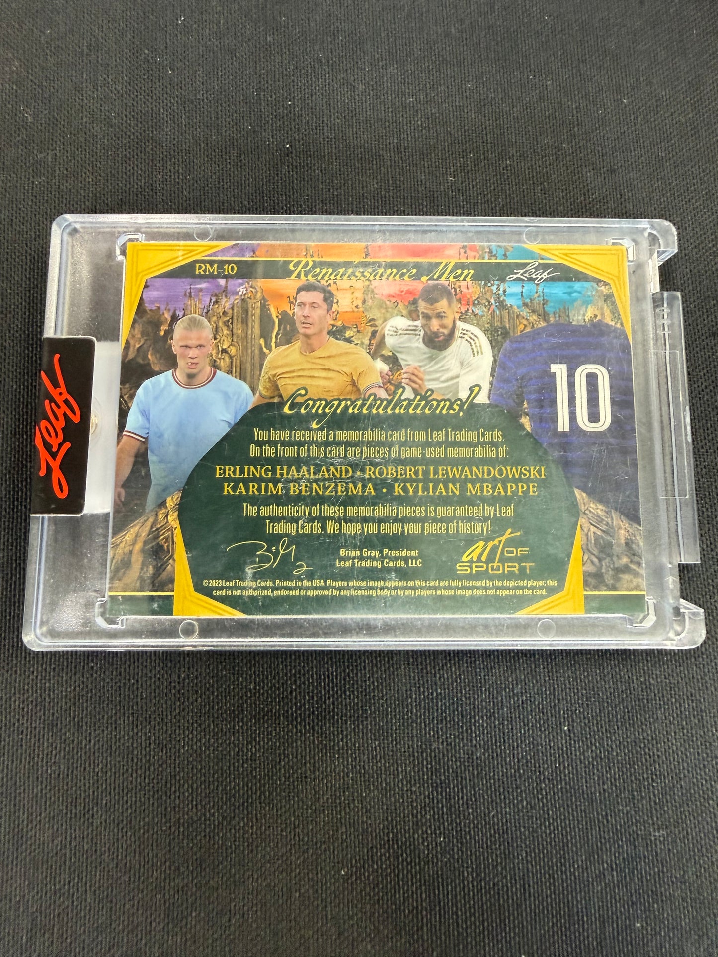 2023 Leaf Art Of Sport Renaissance Men #RM-10 Haaland Mbappe Lewandowski Benzema 3/3 Game Worn