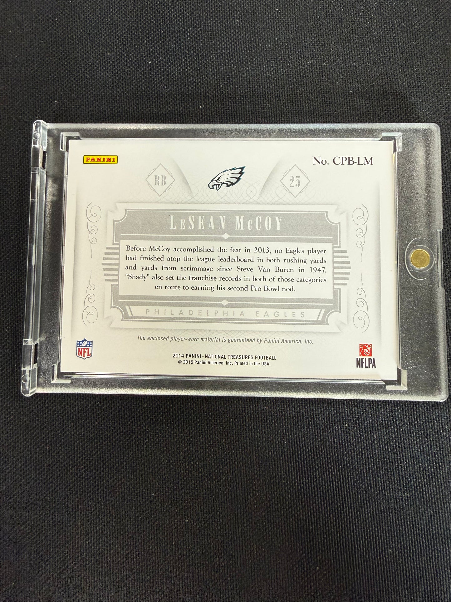 2014 Panini Colossal #CPB-LM LeSean McCoy Nike Patch 1/2 Player Worn