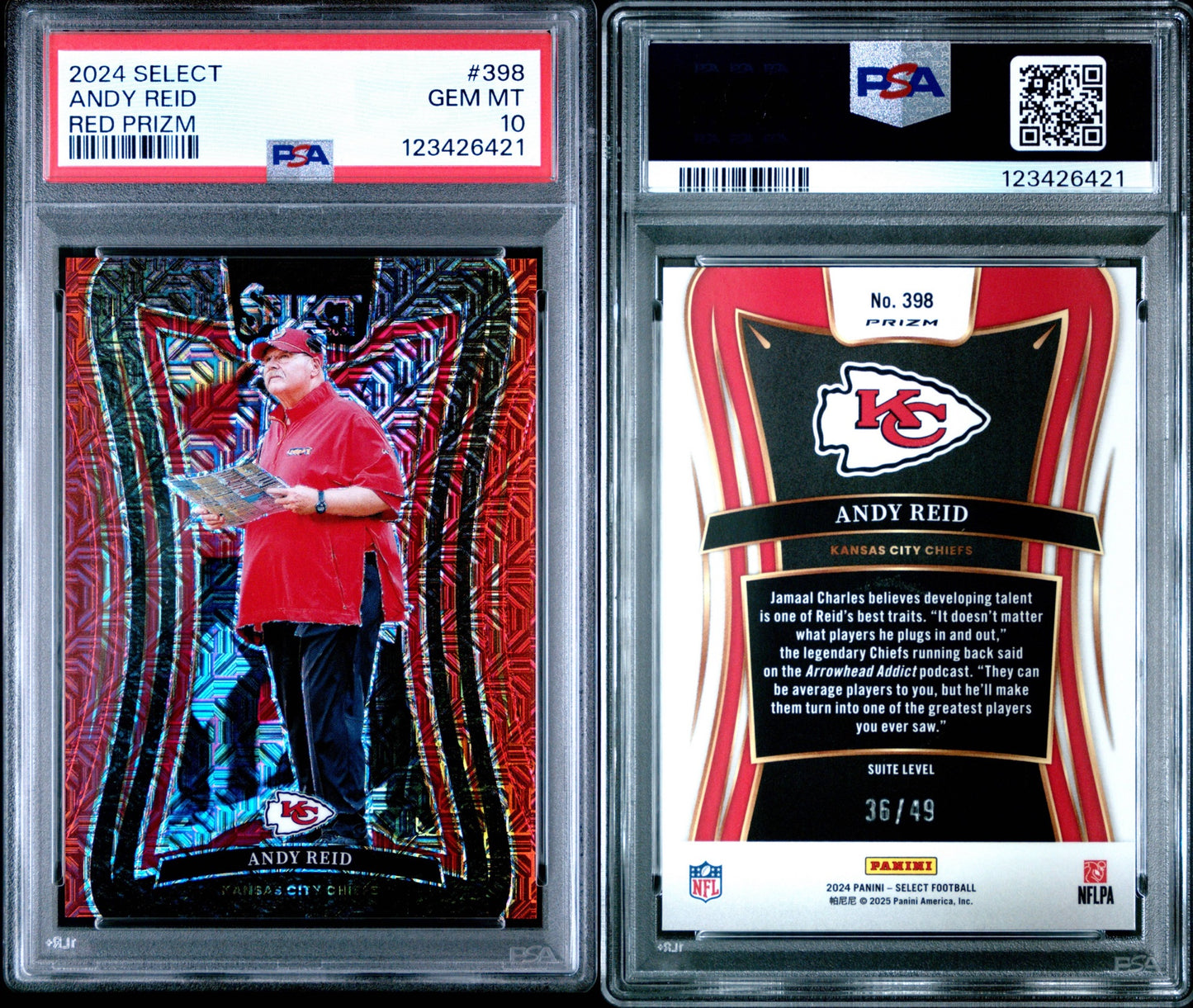 2024 PANINI SELECT #398 ANDY REID RED PRIZM /49 PSA 10