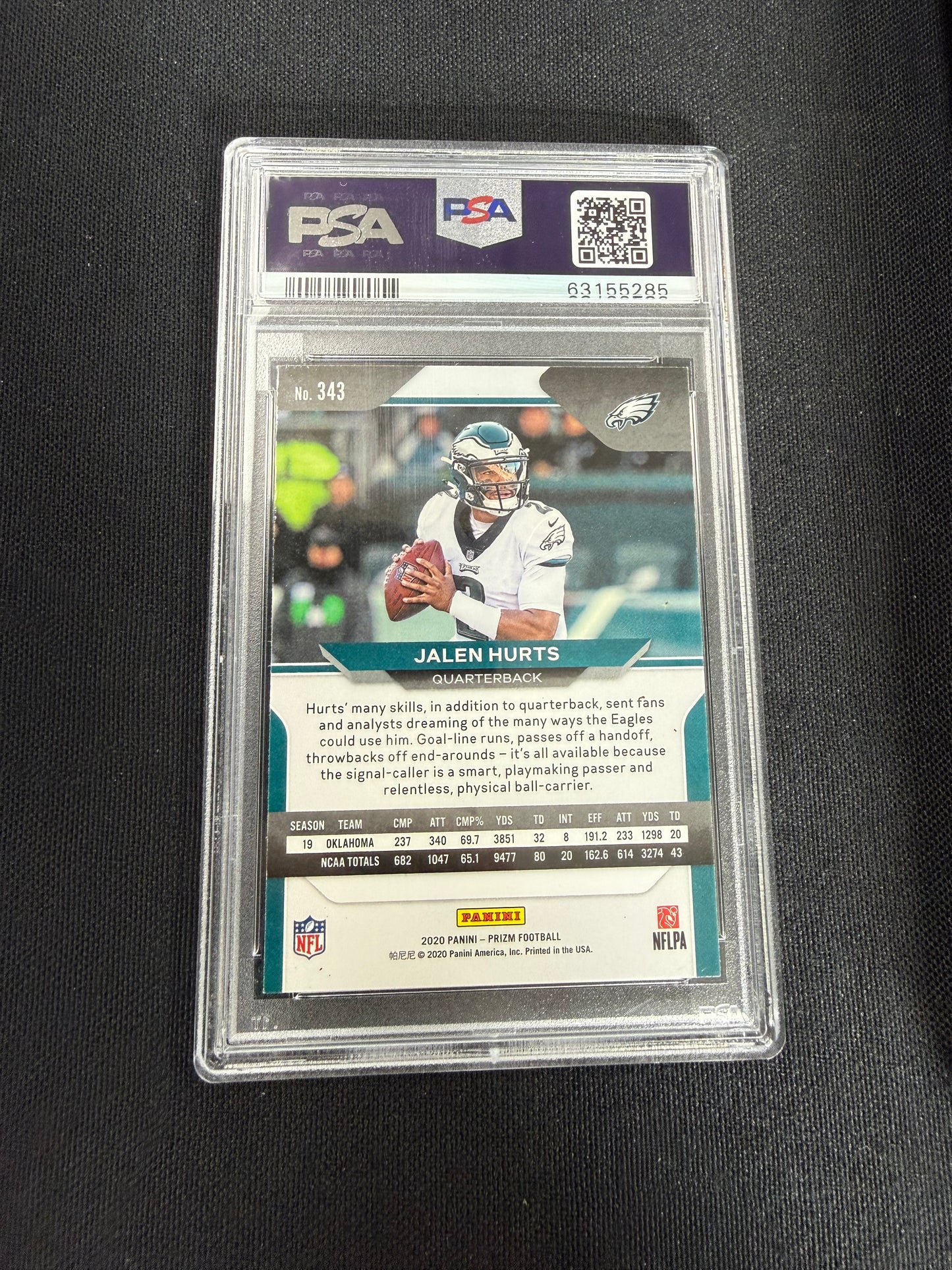 2020 PANINI PRIZM #343 JALEN HURTS PSA Authentic DNA 10
