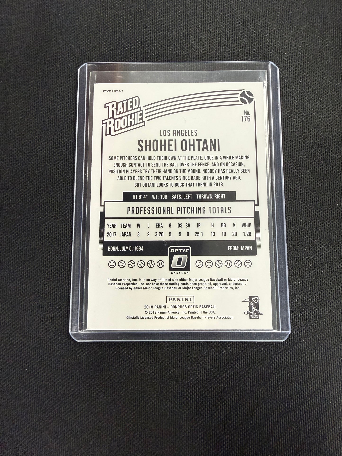2018 Panini Optic #176 Shohei Ohtani Red Yellow Rated Rookie