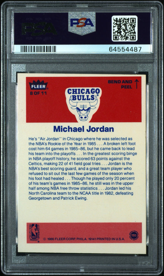 1986 Fleer Sticker #8 Micheal Jordan PSA 6