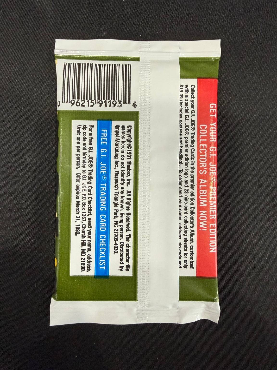 1991 Impel G.I. Joe Hobby Pack - back and barcode