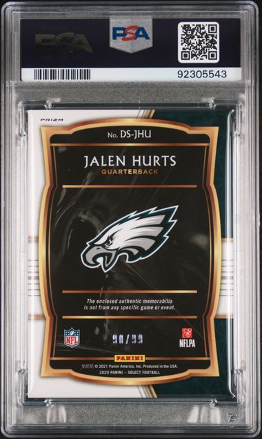 2020 Panini Select #DSJHU Jalen Hurts Daft Selections Mem Prizm 90/99 PSA 9