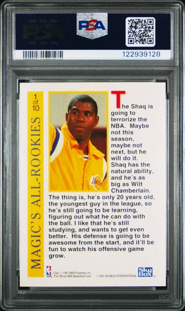 1992 Hoops #1 Shaquille O'Neal Magics All Rookie Team PSA 9