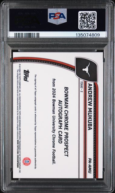 2024 Bowman U Chrome #PAAMU Andrew Mukuba Chrome Prospect Auto Green Refractor 39/99 PSA 10