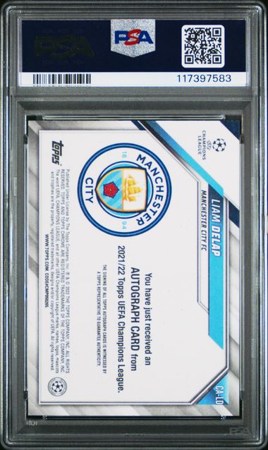 2021-22 Topps Chrome UCL #LD Liam Delap Chrome Auto Orange Lava Refractor PSA 9