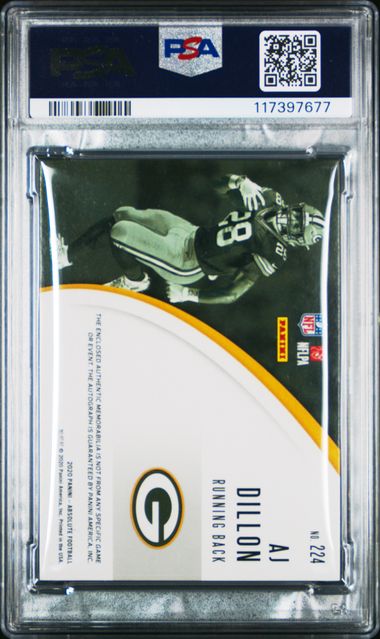 2020 Panini Absolute #224 AJ Dillon Materials Auto Spectrum 73/99 PSA 9