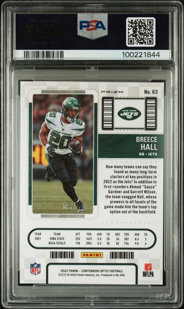 2022 Contenders Optic #63 Breece Hall Orange 5/50 PSA 10