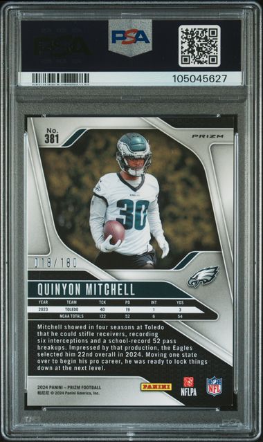 2024 Prizm #381 Quinyon Mitchell Hyper Prizm 18/180 PSA 9