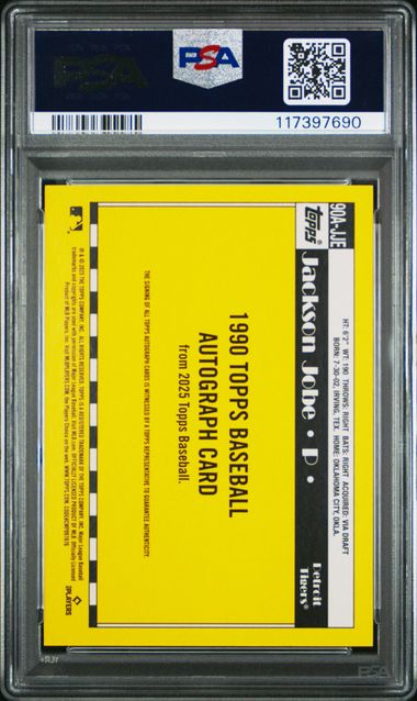 2025 Topps #90AJJE Jackson Jobe 1990 Topps Autograph PSA 9