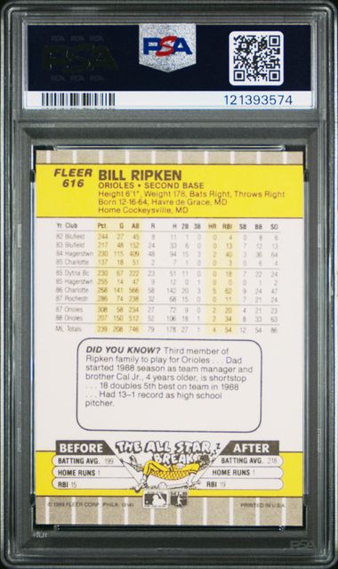1989 Fleer #616 Bill Ripken Black Box Oven Error PSA 10