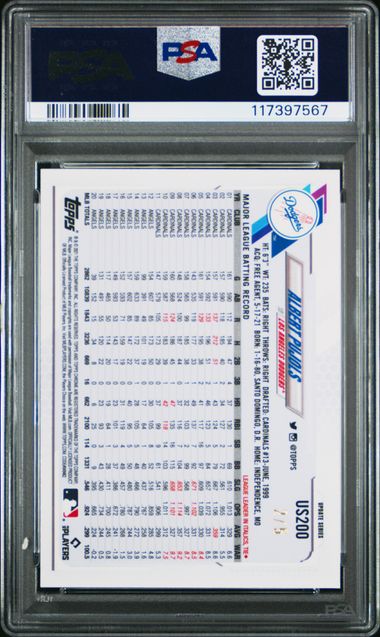 2021 Topps Chrome Update #200 Albert Pujols Sapphire Edition Red 2/5 PSA 10