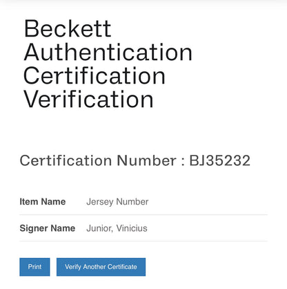 Vinicius Jr. Autographed Real Madrid #20 Jersey | Beckett BAS Certified | Framed