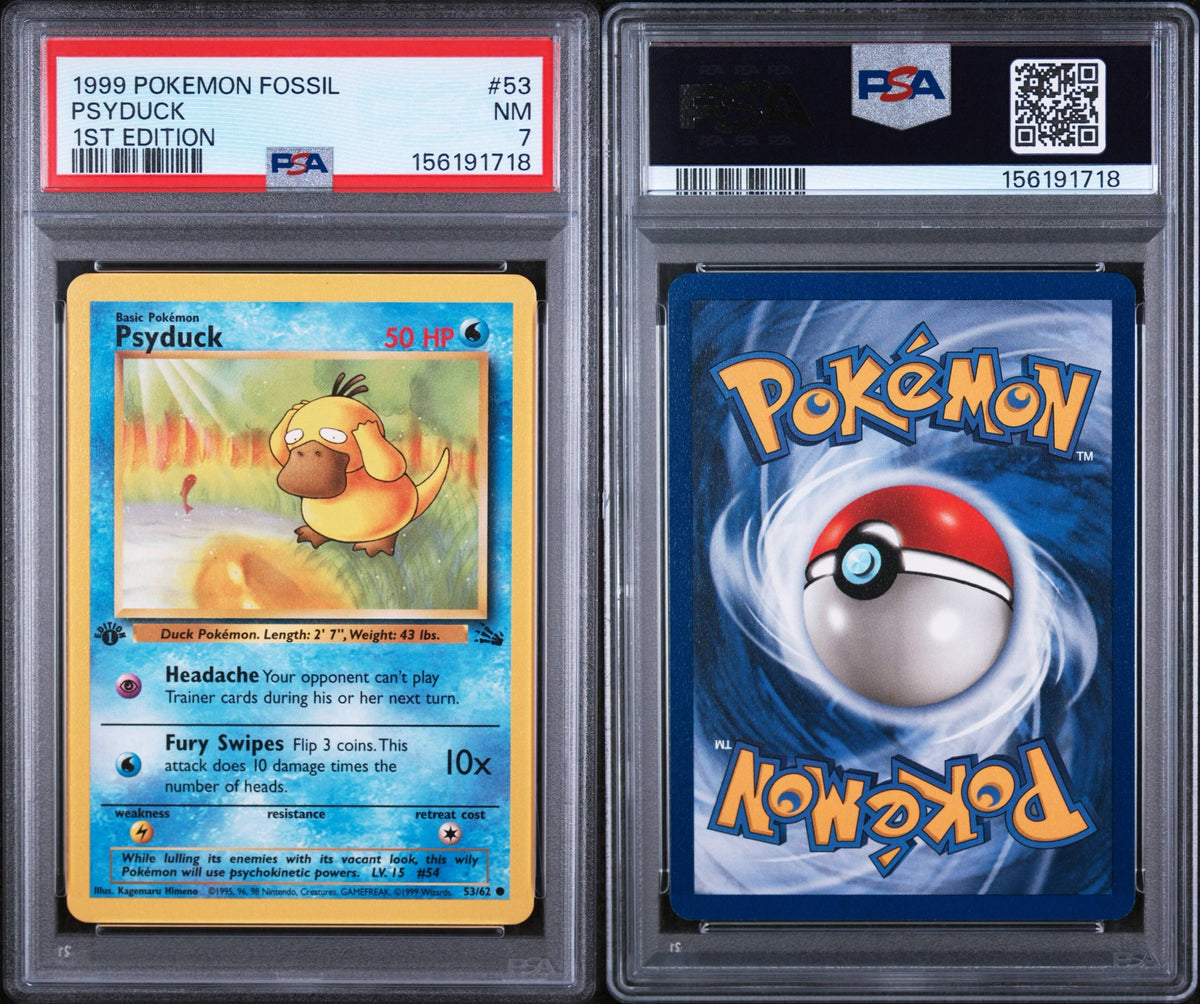1999 Pokemon Fossil Psyduck 53/62 1st Edition - PSA 7
