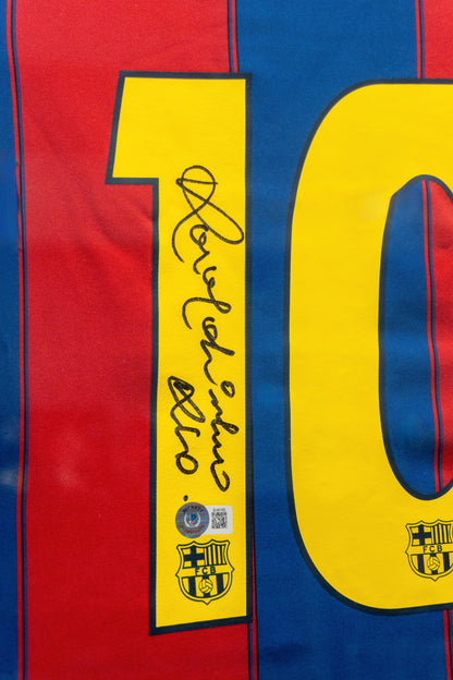 Ronaldinho Autographed Barcelona #10 Jersey | Beckett BAS Certified | Framed