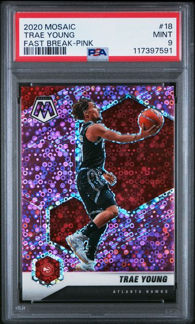 2020 Mosaic #18 Trae Young Fast Break Pink 16/20 PSA 9