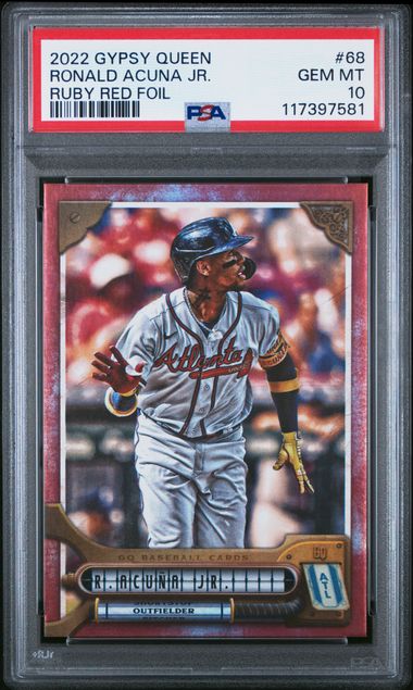2022 Gypsy Queen #68 Ronald Acuna JR. Ruby Red Foil 2/10 PSA 10