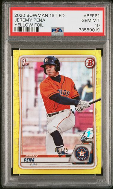 2020 Bowman 1st Edition #BFE61 Jeremy Pena Yellow Foil 2/75 PSA 10