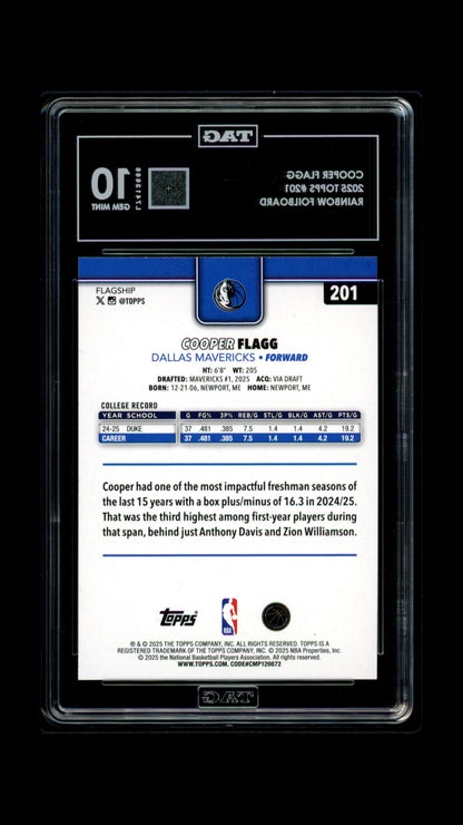 2025 Topps #201 Cooper Flagg Rainbow Foilboard TAG 10 POP 1