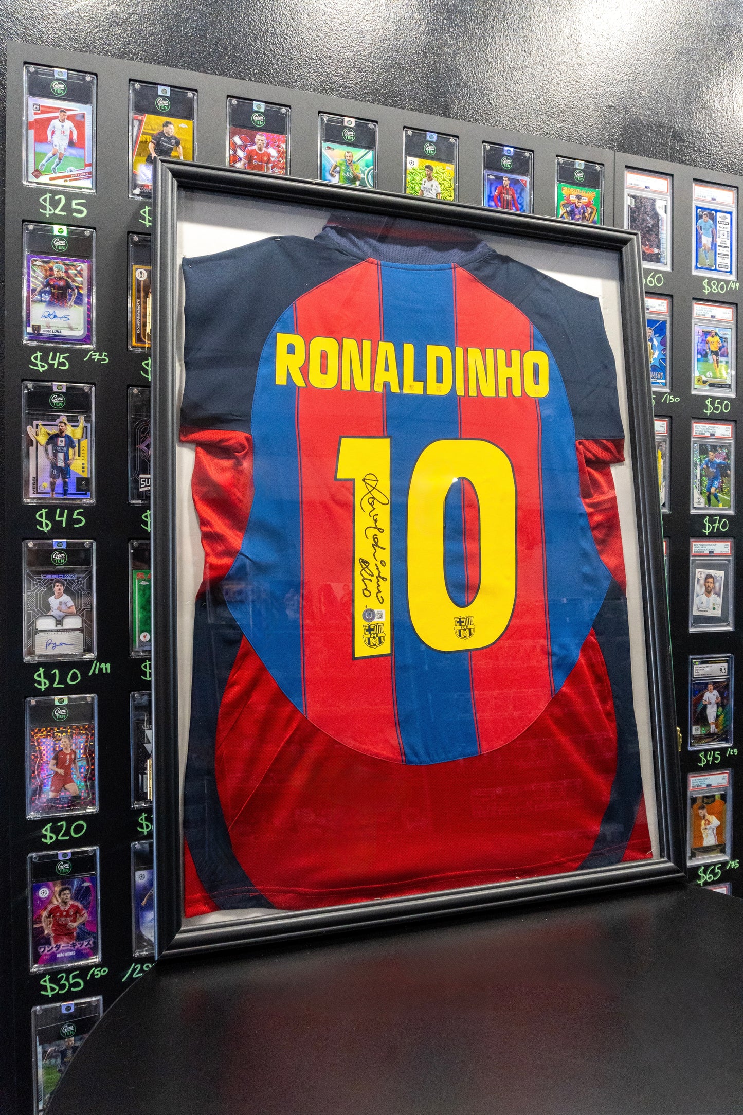 Ronaldinho Autographed Barcelona #10 Jersey | Beckett BAS Certified | Framed