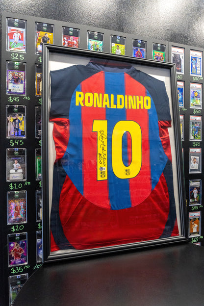 Ronaldinho Autographed Barcelona #10 Jersey | Beckett BAS Certified | Framed