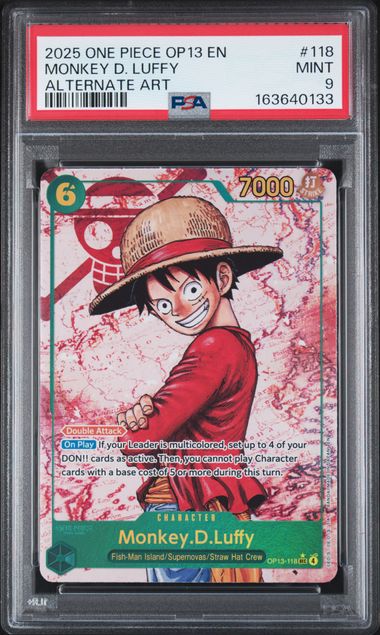 2025 One Piece Monkey D. Luffy OP13-118 Alternate Art PSA 9 front cert 163640133