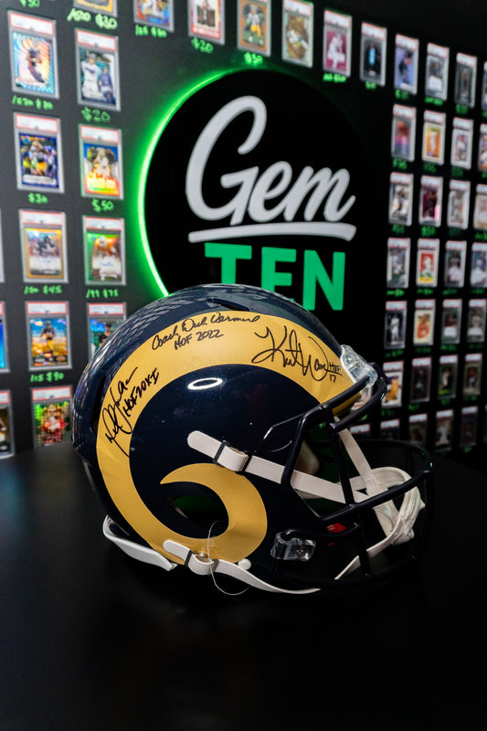 Kurt Warner | Marshall Faulk | Dick Vermeil Autographed St. Louis Rams Helmet Beckett Authentication