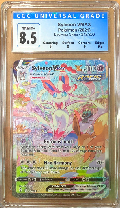 2021 POKEMON SWORD & SHIELD EVOLVING SKIES 212 FULL ART/SYLVEON VMAX SECRET CGC 8.5