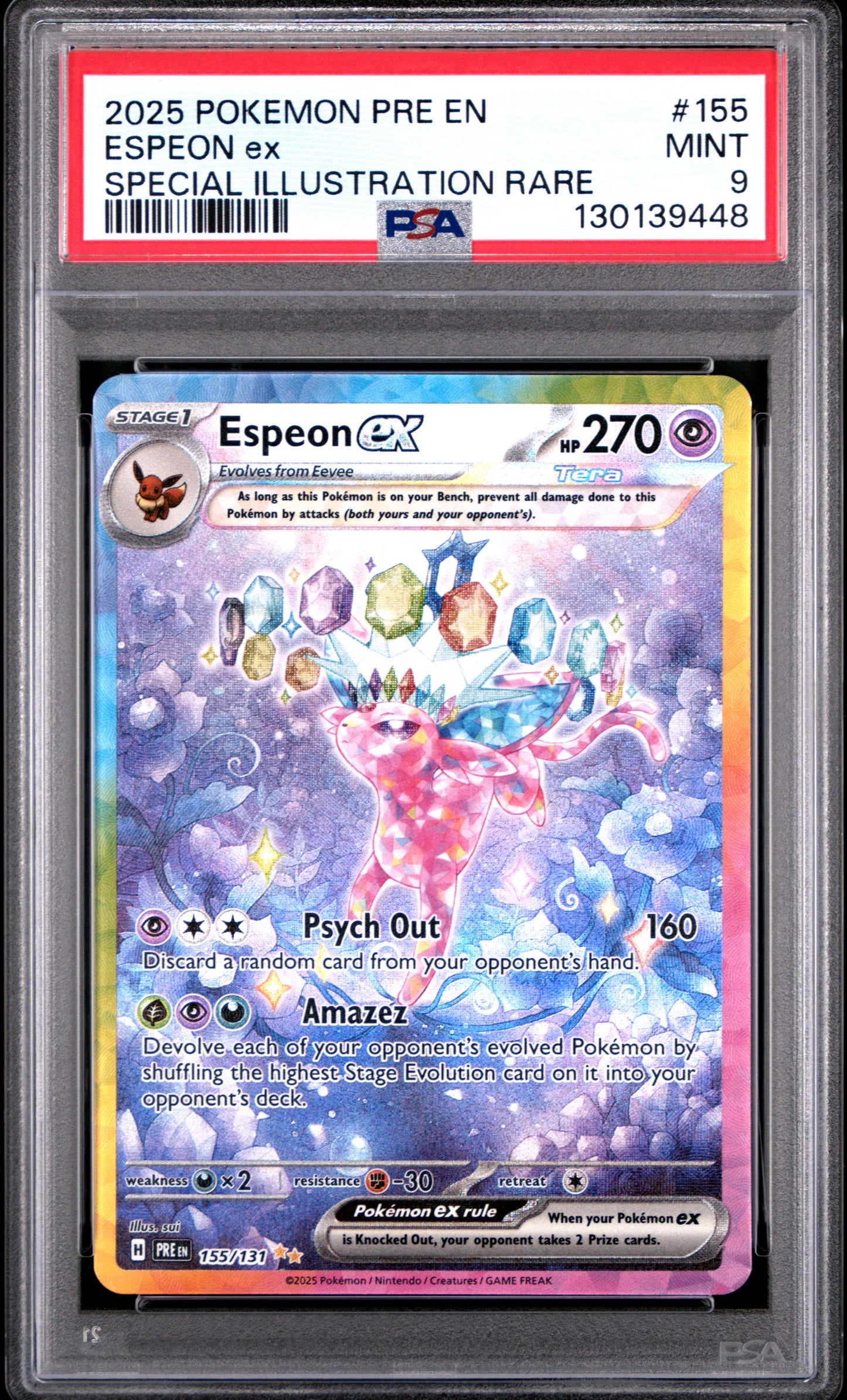 2025 POKEMON PRE EN-PRISMATIC EVOLUTIONS #155 ESPEON EX SPECIAL ILLUSTRATION RARE PSA 9