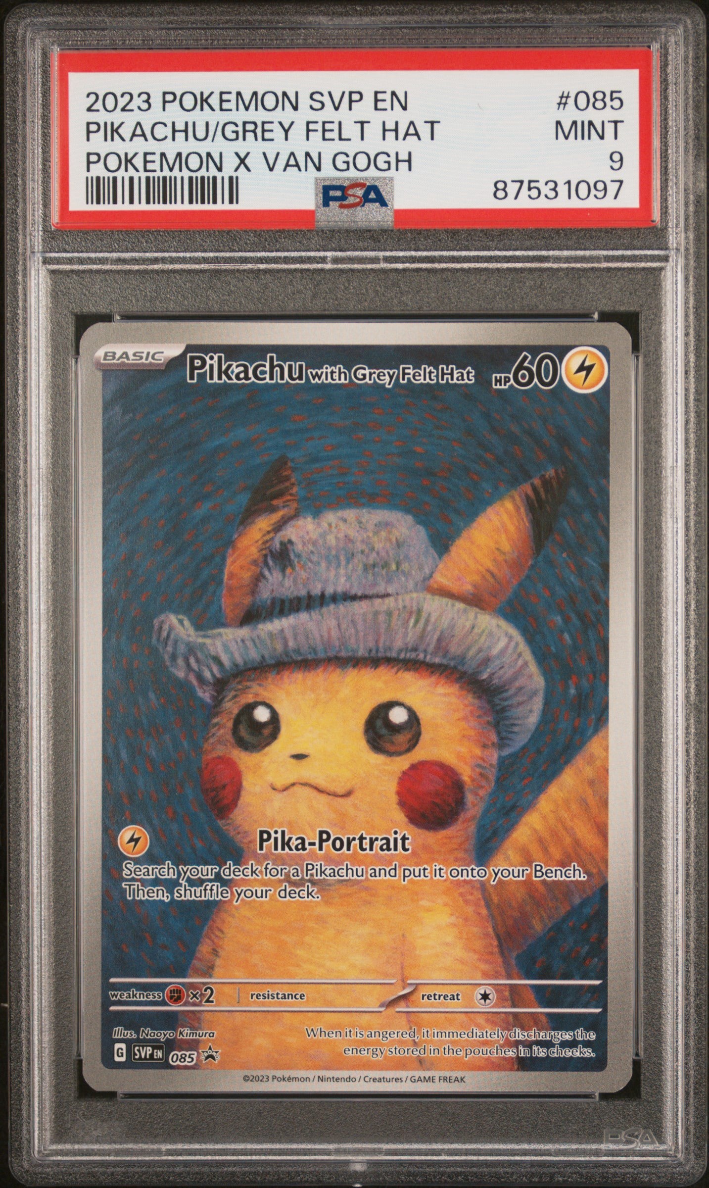 2023 POKEMON SVP EN-SV BLACK STAR PROMO #085 PIKACHU/GREY FELT HAT POKEMON X VAN GOGH PSA 9