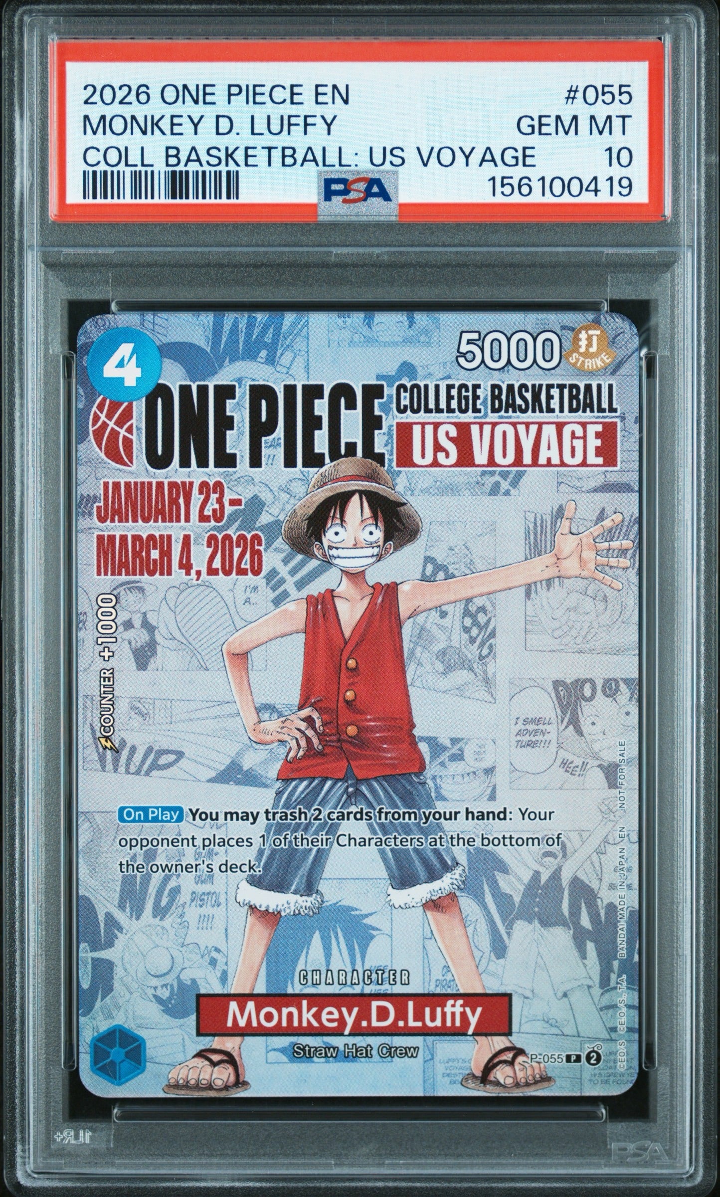2026 ONE PIECE PROMOS #055 MONKEY D. LUFFY COLL BASKETBALL: US VOYAGE PSA 10