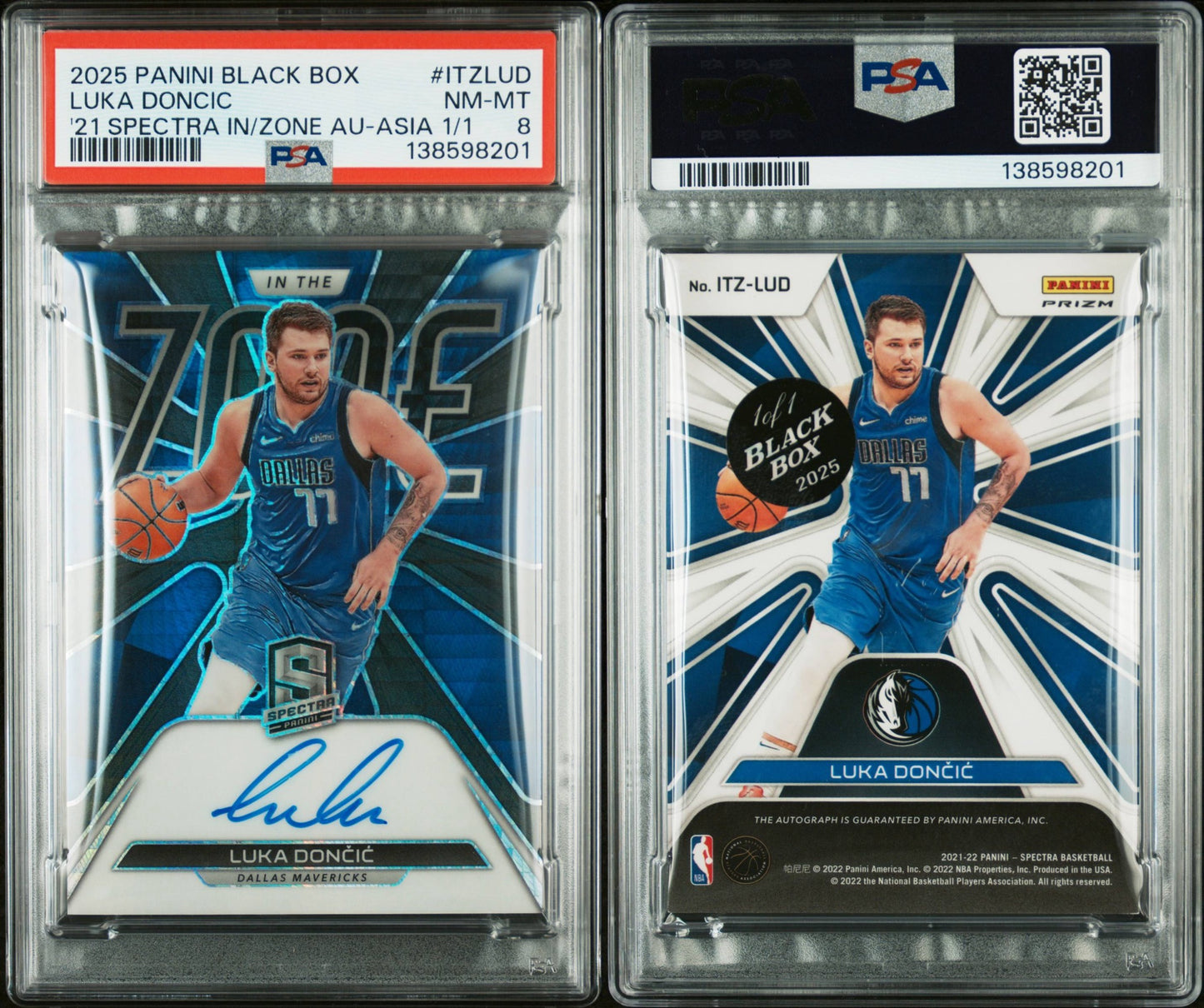 2025 PANINI BLACK BOX #ITZLUD LUKA DONCIC '21 SPECTRA IN/ZONE AU-ASIA 1/1 PSA 8
