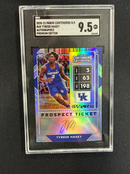 The 2020-21 Panini Contenders D.P. #68 Tyrese Maxey Autographed Premium Edition SGC 9.5