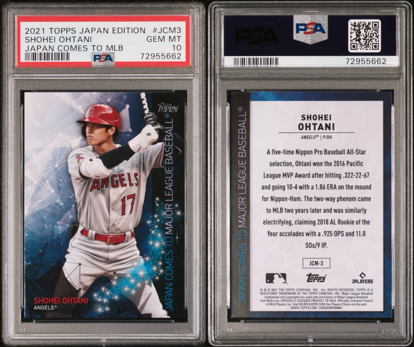 2021 TOPPS JAPAN EDITION JAPAN COMES TO MLB #JCM3 SHOHEI OHTANI JAPAN COMES TO MLB PSA 10