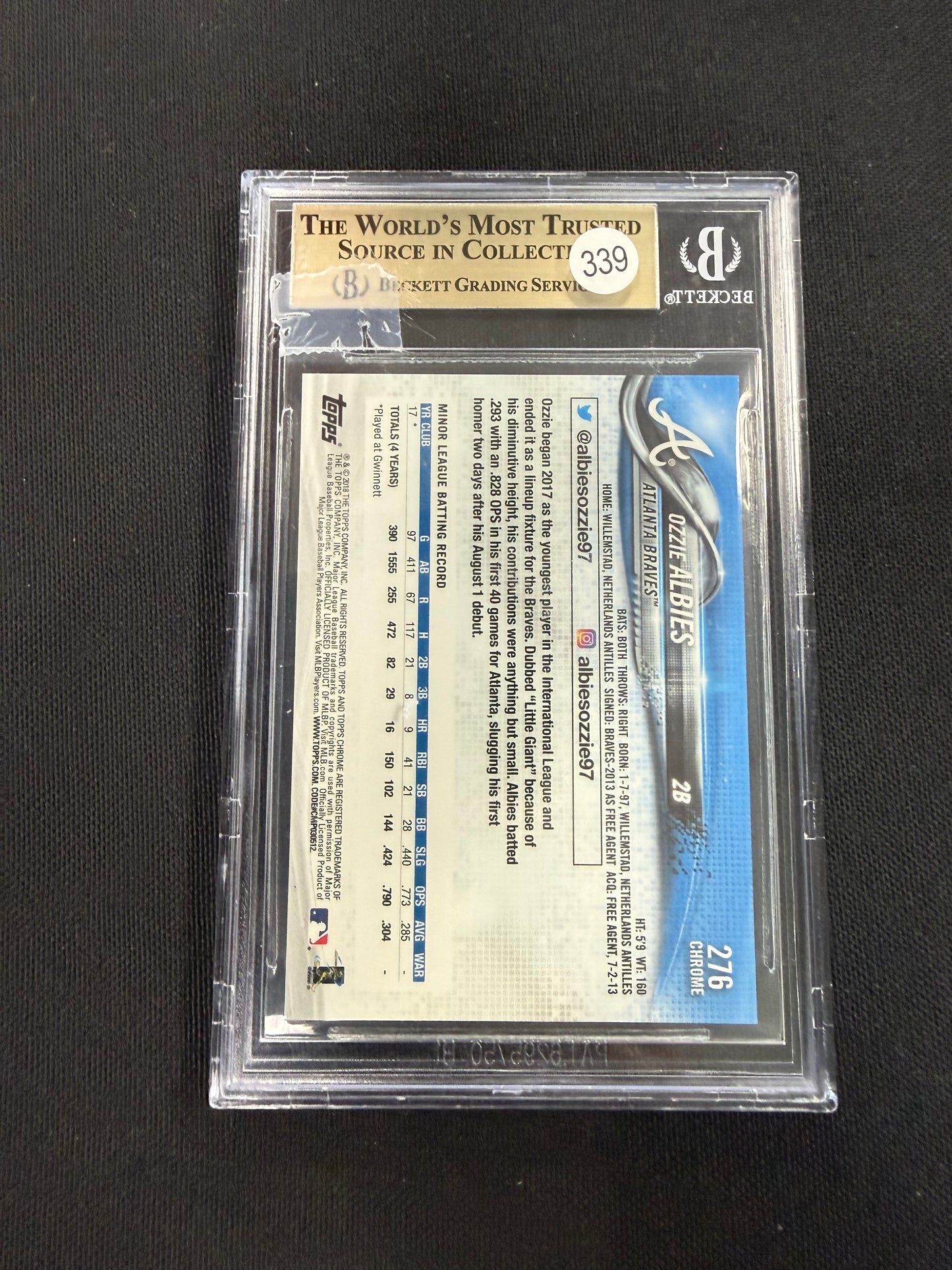 2018 Topps Chrome Sapphire #276 Ozzie Albies BGS 9.5 RC