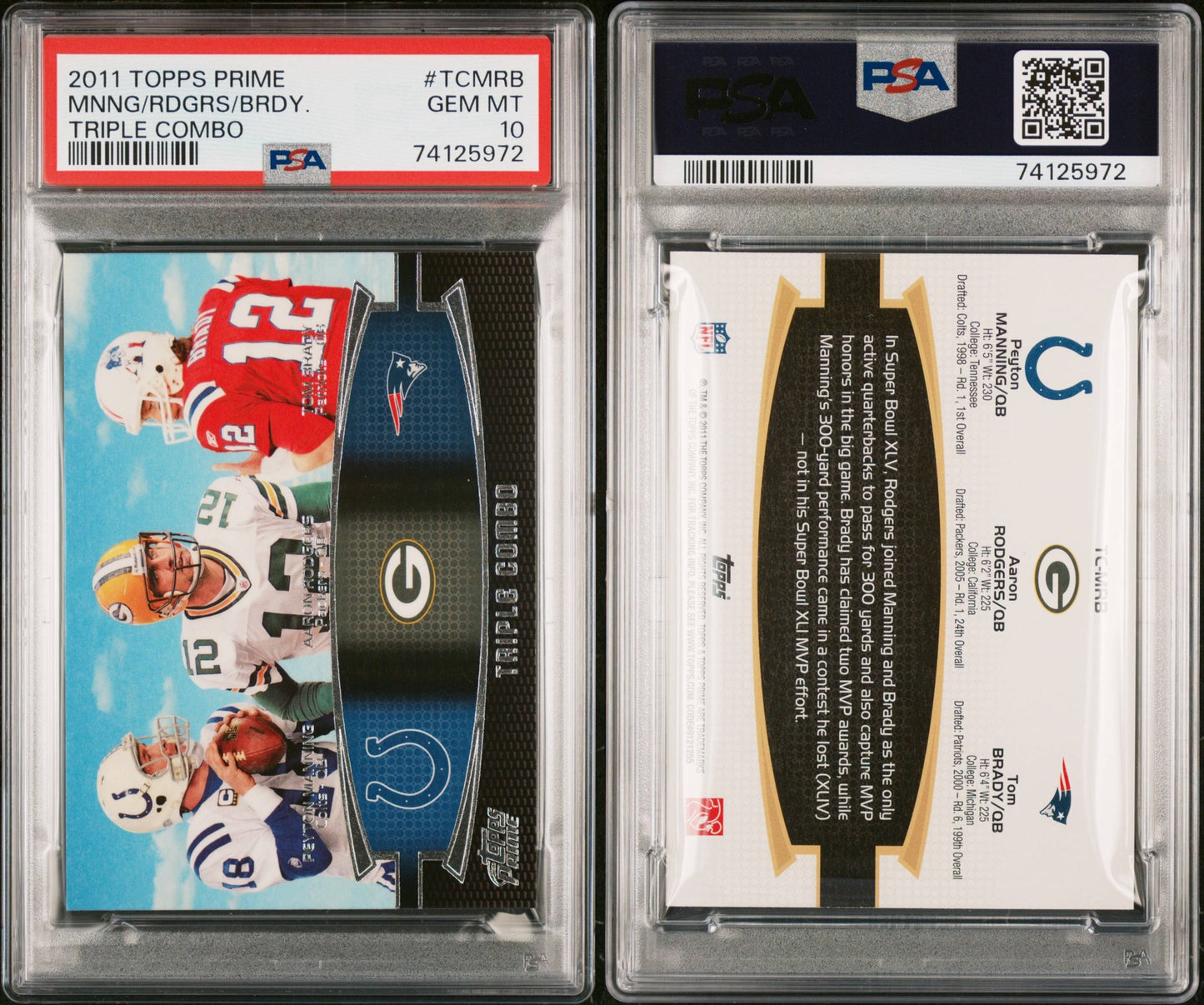 2011 TOPPS PRIME TRIPLE COMBO #TCMRB MNNG/RDGRS/BRDY. TRIPLE COMBO PSA 10