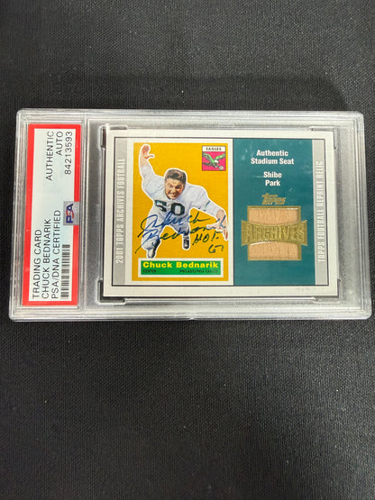 2001 Topps Authentic Stadium Seat Aitographed CHUCK BEDNARIK PSA/DNA Authentic