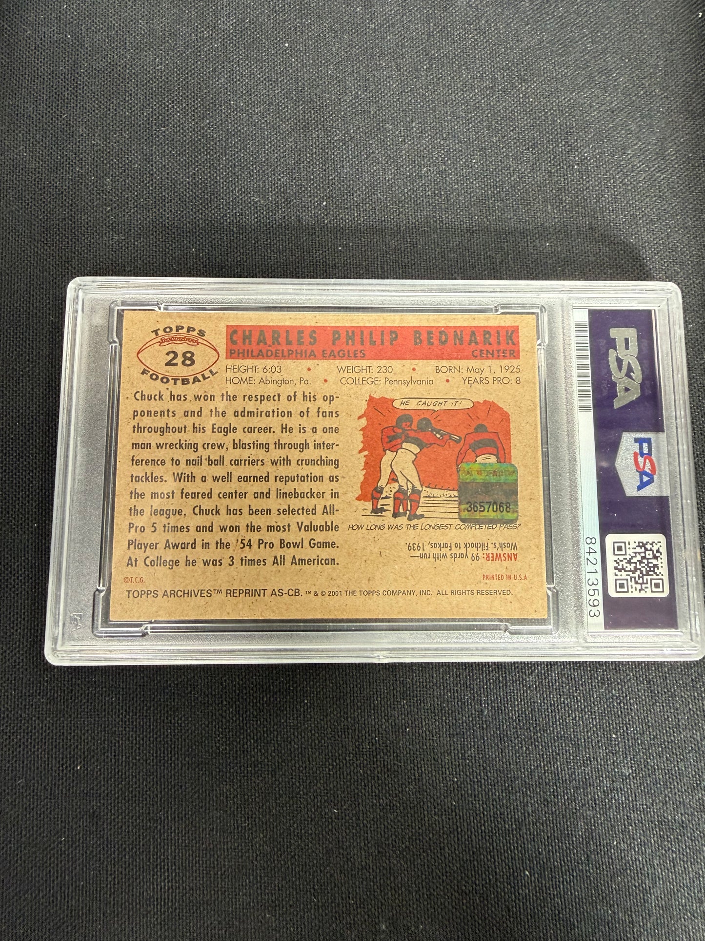 2001 Topps Authentic Stadium Seat Aitographed CHUCK BEDNARIK PSA/DNA Authentic