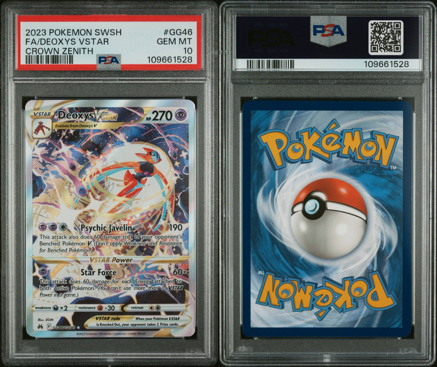 2023 POKEMON SWORD AND SHIELD CROWN ZENITH #GG46 FA/DEOXYS VSTAR CROWN ZENITH PSA 10