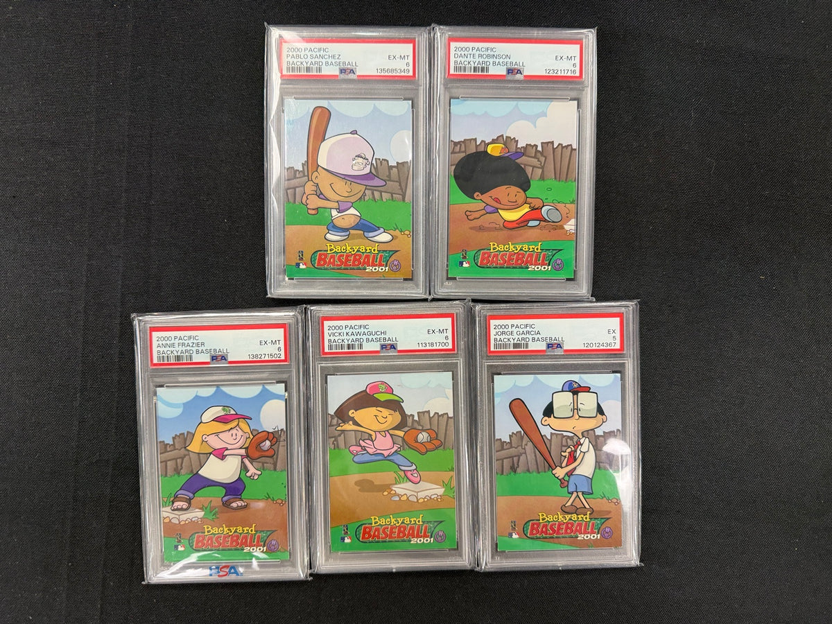 2000 Pacific Backyard Baseball five PSA graded cards front