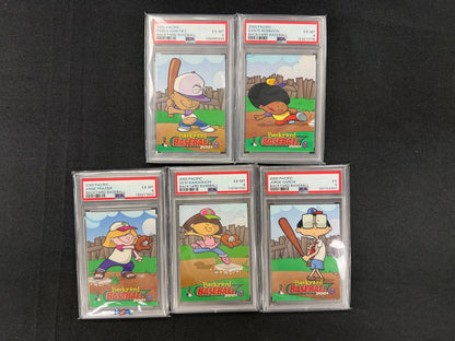 2000 Pacific Backyard Baseball five PSA graded cards front