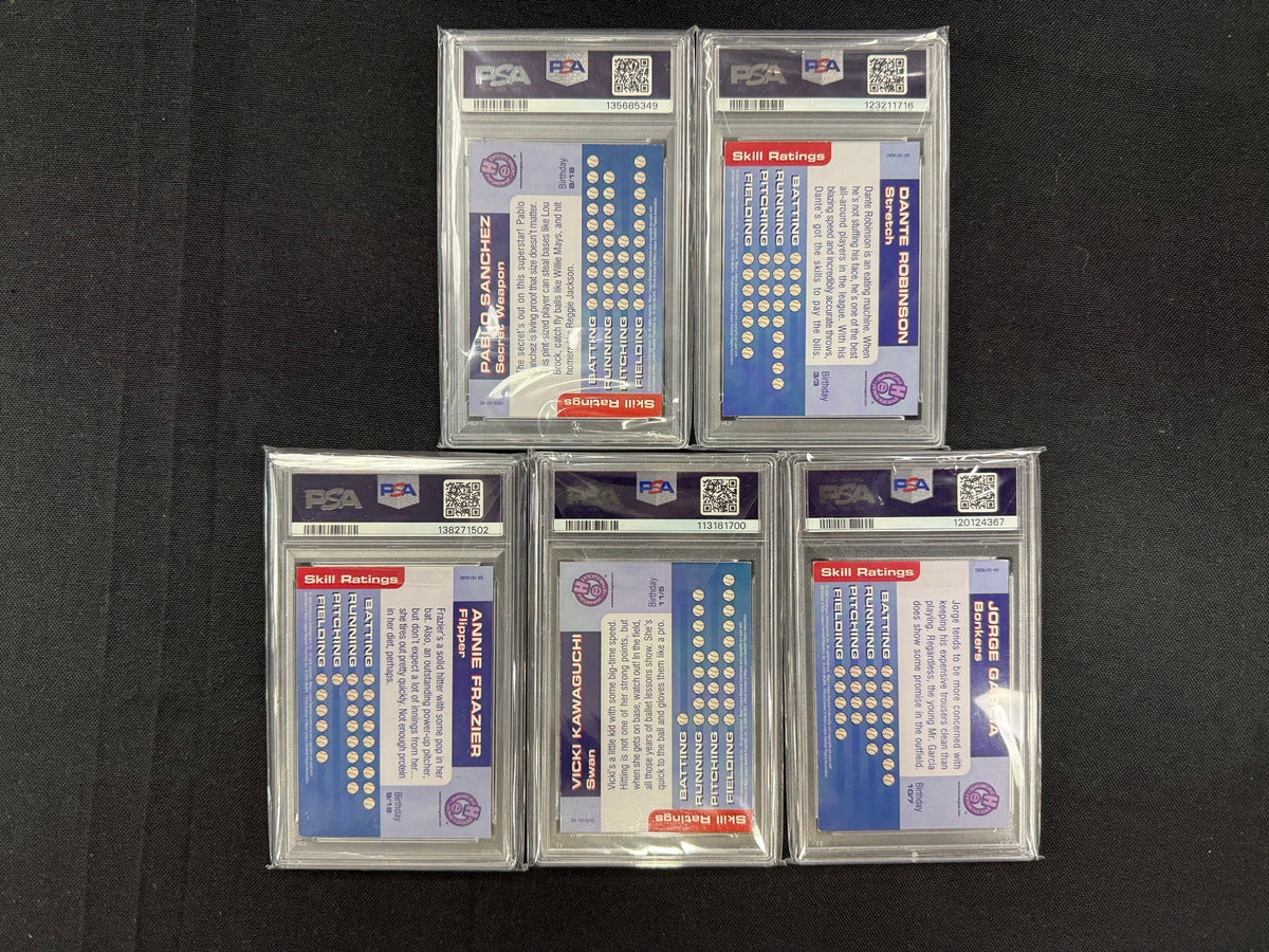 2000 Pacific Backyard Baseball five PSA graded cards back