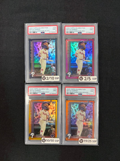 Bryce Harper 2025 Topps Celebration Big Head four card PSA 9 partial rainbow front
