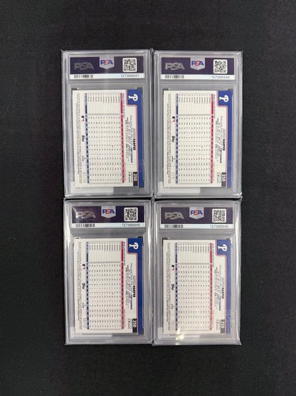 Bryce Harper 2025 Topps Celebration Big Head four card PSA 9 partial rainbow back