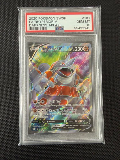 2020 Pokémon Darkness Ablaze Rhyperior V Full Art #181/189 — PSA 10